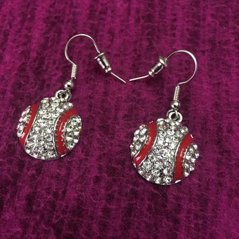 Crystal Rhinestone Baseball Earrings - Picture 5 of 8